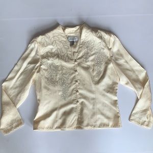 Adrianna Papell Vintage Silk Blazer Cream Size 12 Embroidery